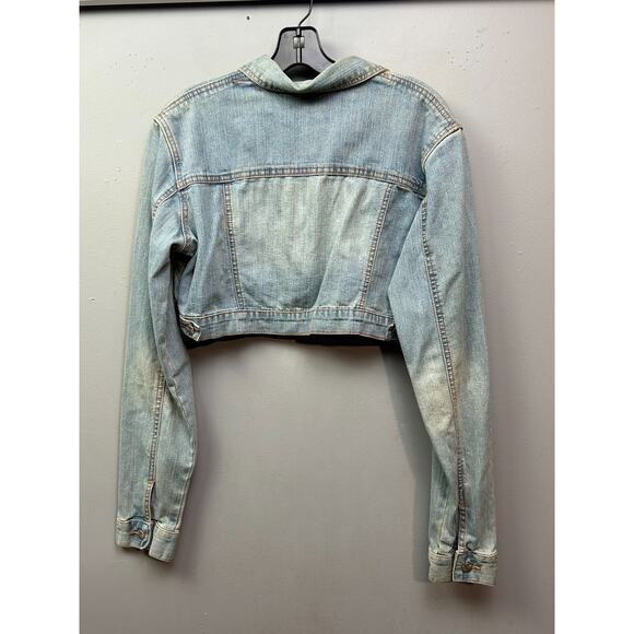 Younique Denim Jacket‎ Womens Large Cropped Light Wash Button front - Picture 2 of 8